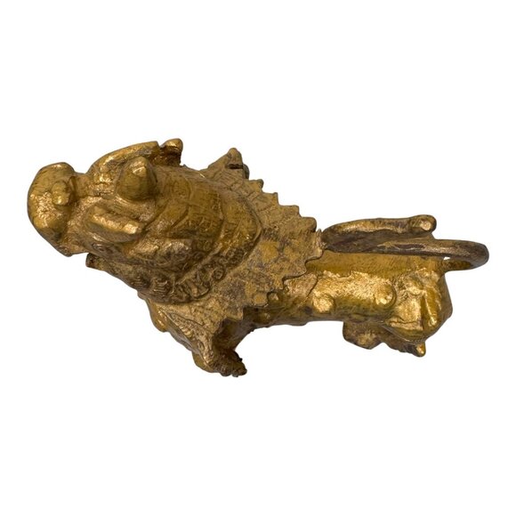 Vtg Brass Feng Shui Dragon Figurine Buddhist Foo Dog Snow Lion Incense Burner - Picture 8 of 9